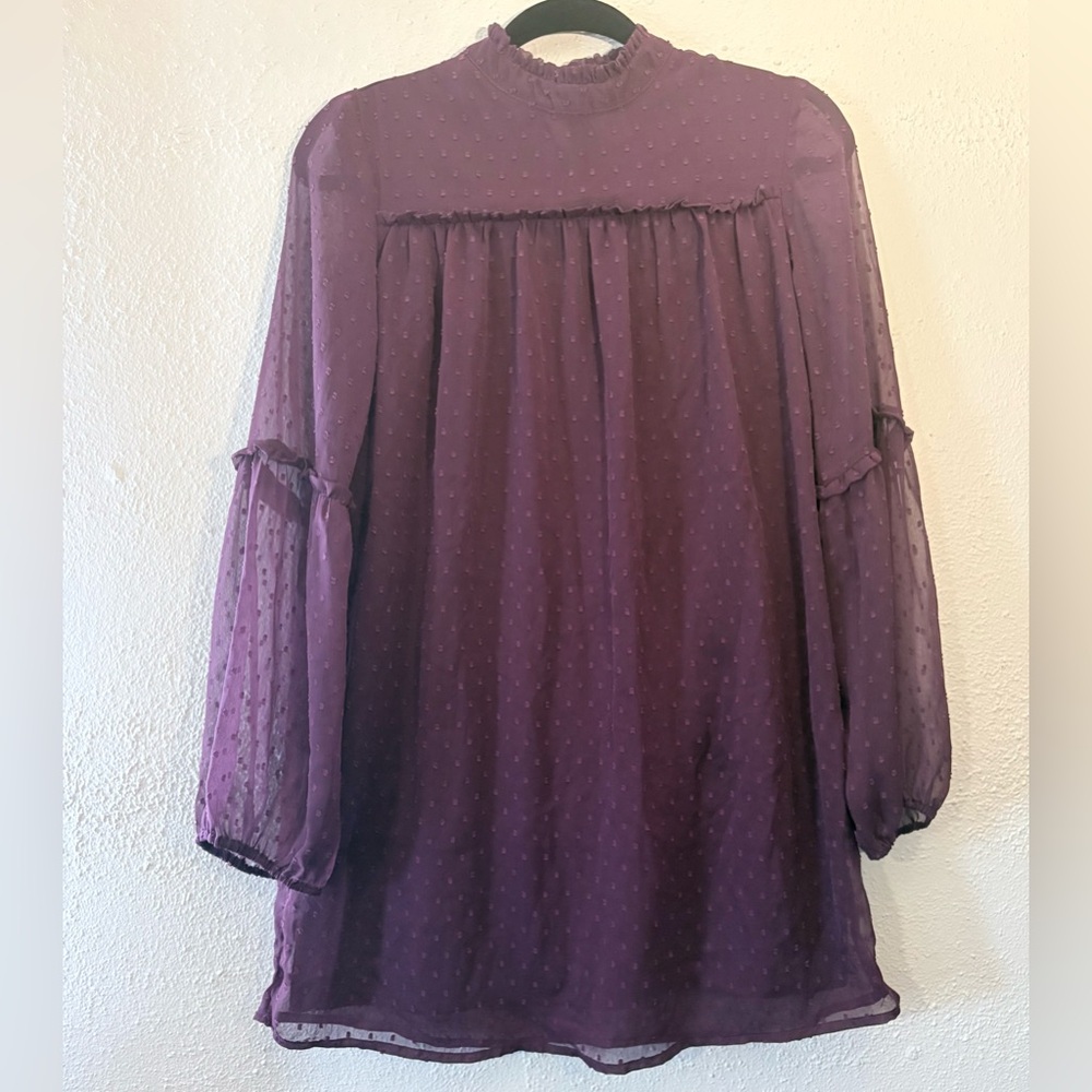 Japna Dotted Swiss Purple Dress Tunic Top Fairy Sz XS Sheer Overlay Babydoll